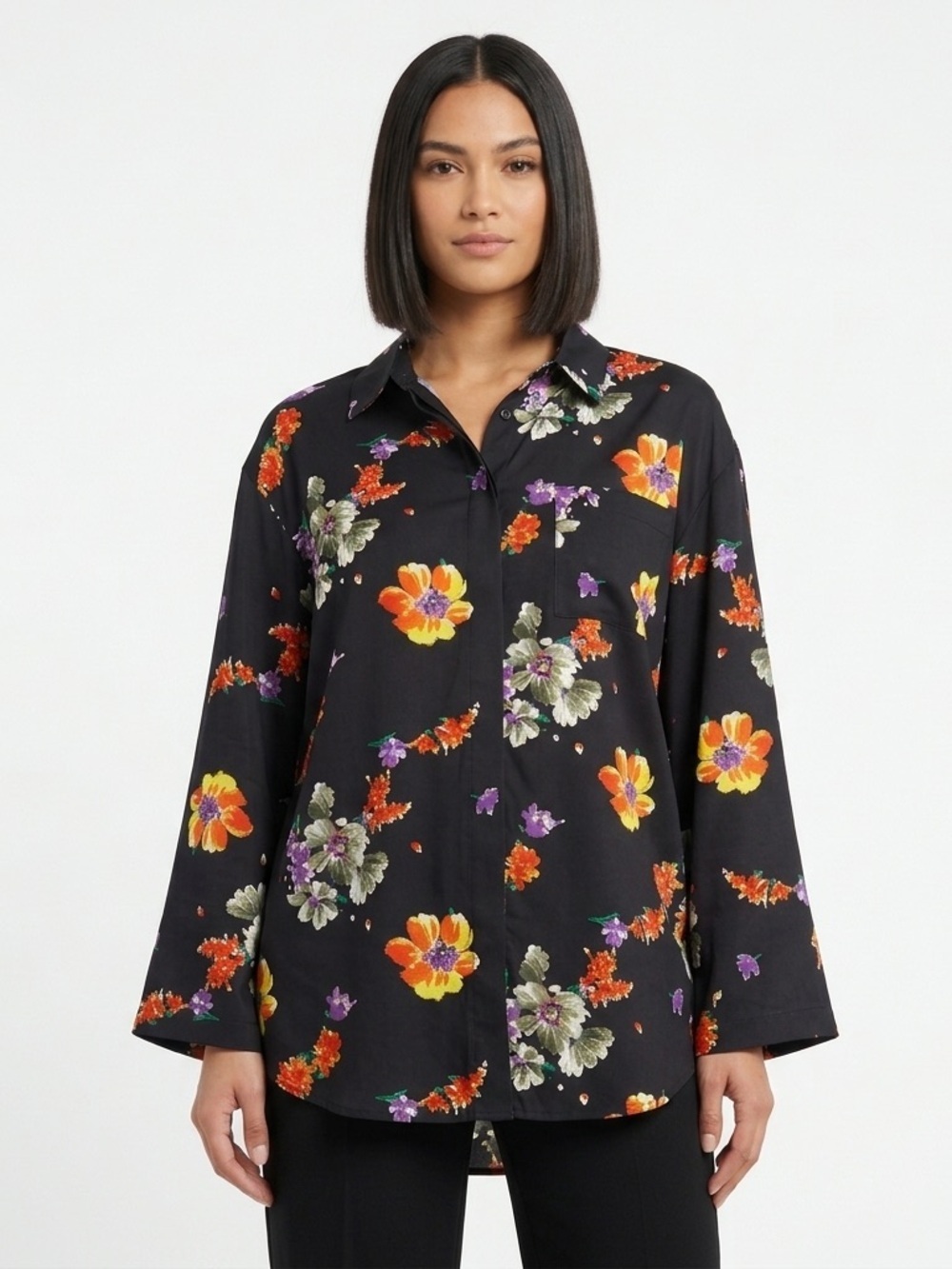 Savage X Fenty Women Night Blooms Satin Sleep Shirt Floral Medium